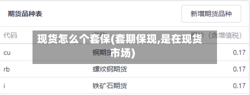 现货怎么个套保(套期保现,是在现货市场)